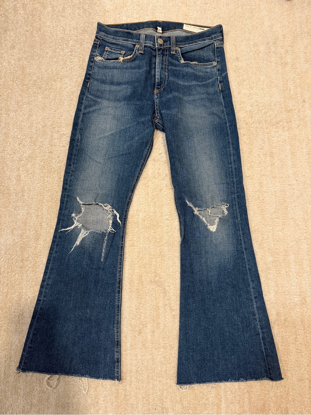 rag & bone Distressed Dark Blue Flare Jeans, size 27
